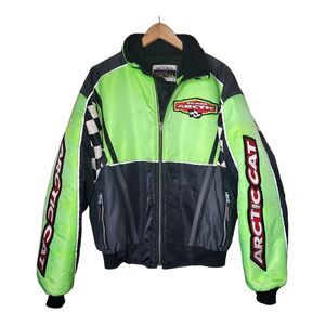 Vintage 90s Arctic Cat Jacket Team Arctic Snowmobile Racing Large Green Black